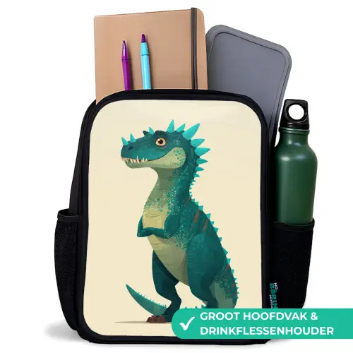 Dinosaurus - Turquoise - Stekels Rugzak - Zwart middel -inhoud_NL