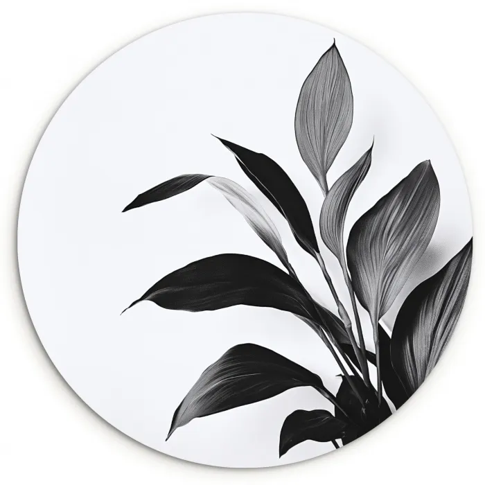 Plant - Bladeren - Minimalistisch - Zwart Wandcirkel kunststof plaat 5mm dik klein -3d