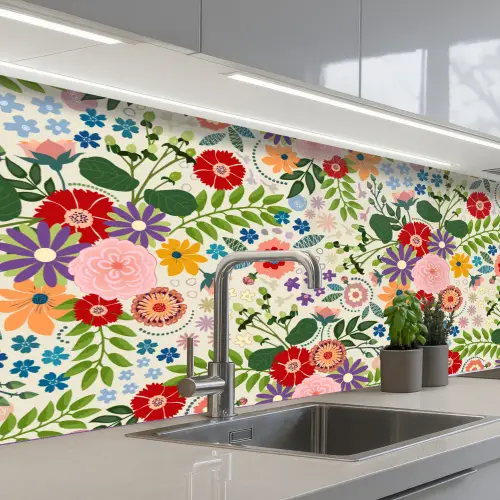 Bladeren - Bloemen - Design keuken achterwand 2 middel 871 -3d_schuin