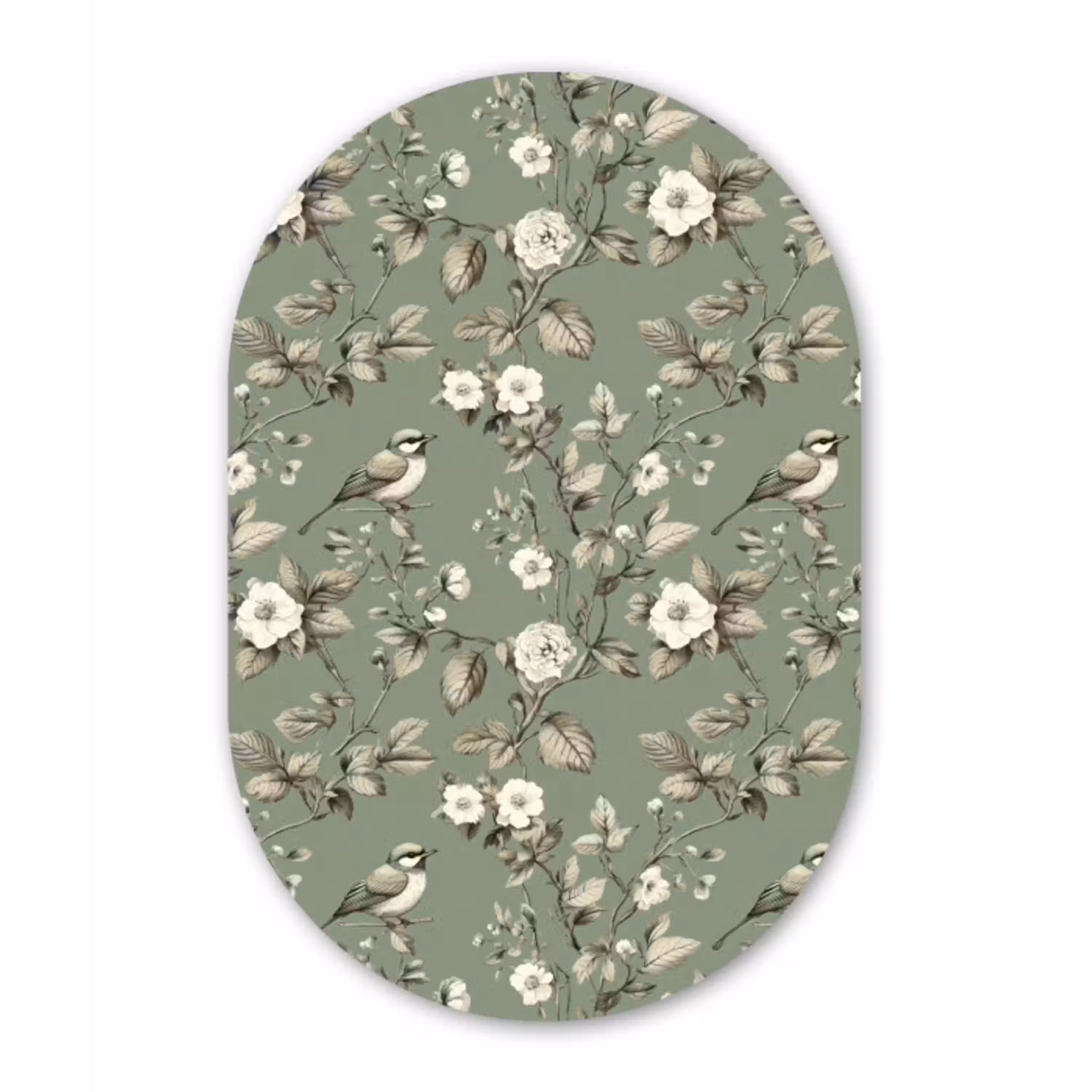 Botanisch - Vogels - Groen Wandcirkel Ovaal Aluminium middel 839 -3d