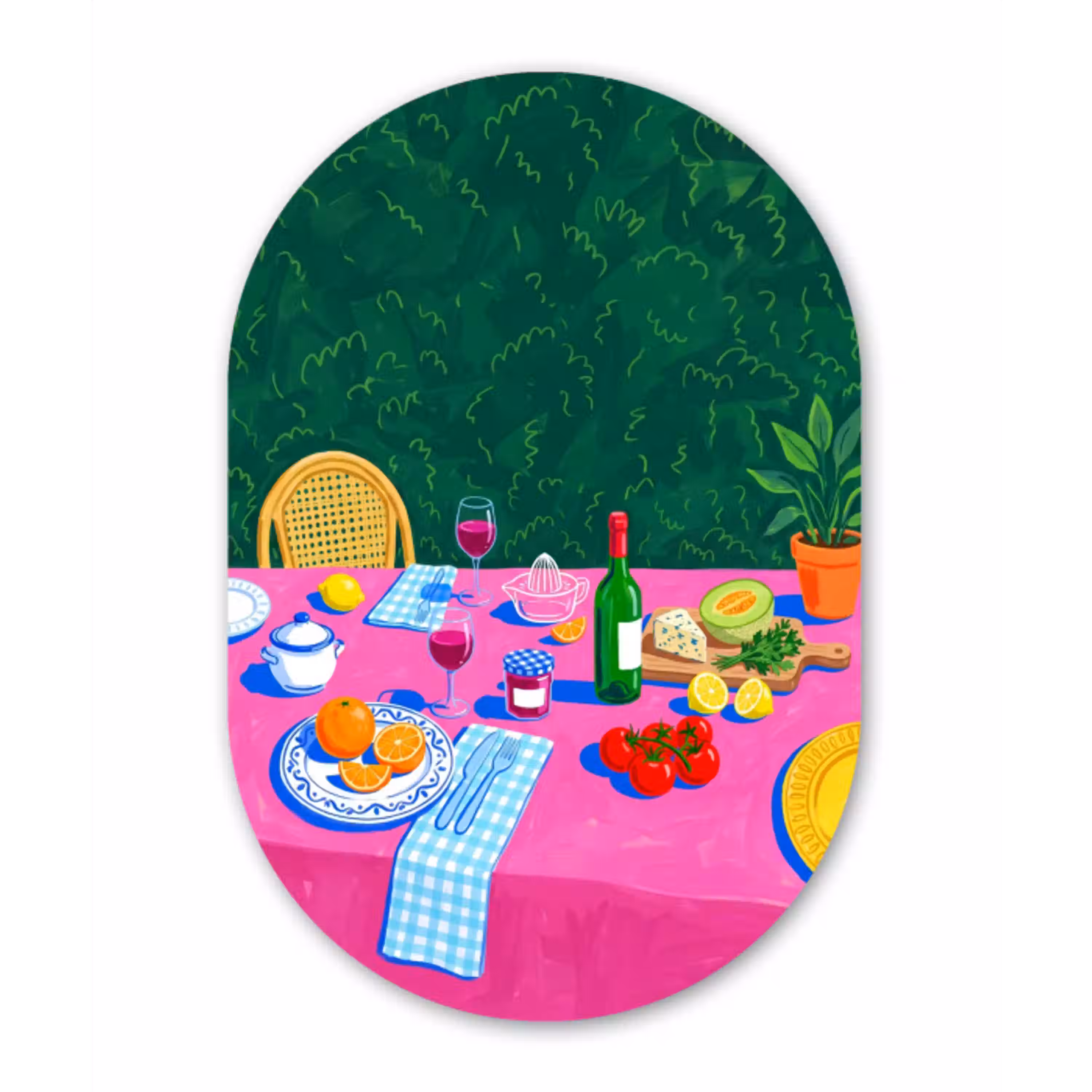 Eten - Tafel - Illustratie Wandcirkel Ovaal Glas middel -3d