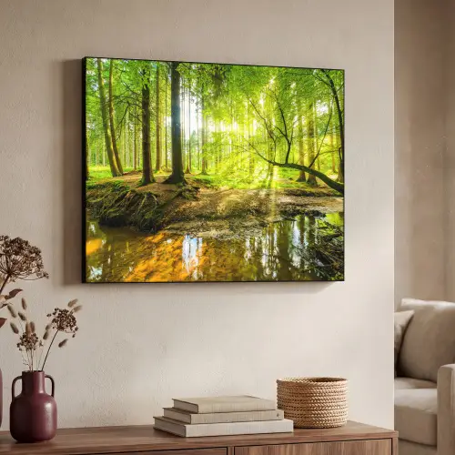 Bos - Landschap - Water - Bomen - Zon - Groen - Natuur Textielframe - compleet frame klein -sfeer3