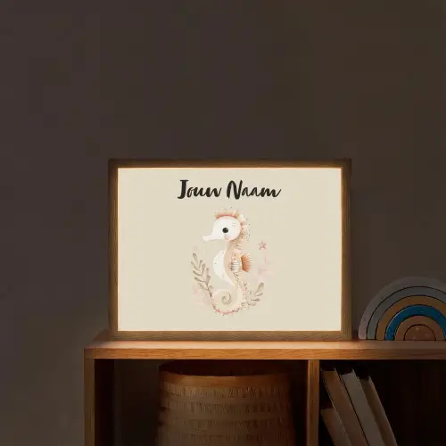 Zeepaardje - Zeewier - Beige Light Box met batterij (Wandlamp kind) middel -sfeer1_kind