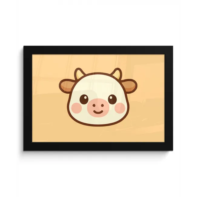 Koe - Oranje - Cartoon fotolijst zwart zonder passe partout klein -3d