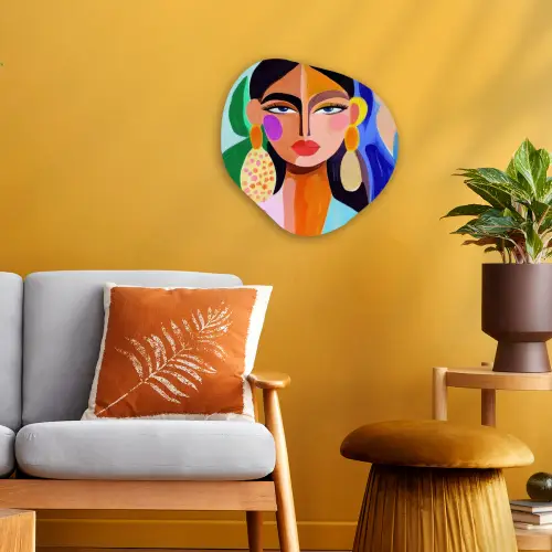Portret - Vrouw - Modern Wandcirkel Organisch Forex 3mm klein -sfeer4