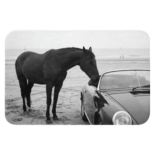Paard - Auto - Zwart - Wit Badmat klein -3d