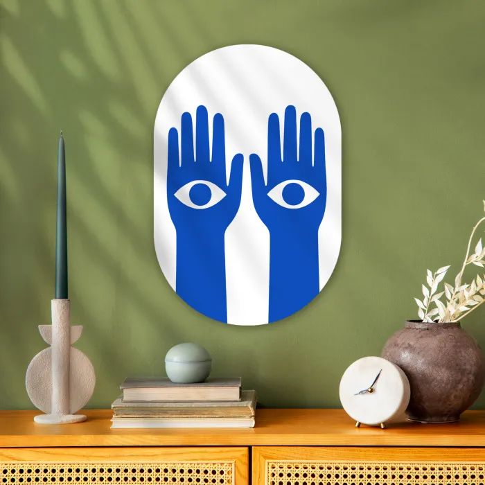 Handen - Twee - Ogen - Blauw Wandcirkel Ovaal Forex klein -sfeer2