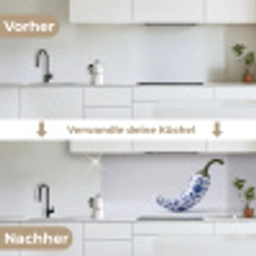 Chilipeper - Keramiek - Blauw keuken achterwand 2 middel -voor-na_DE