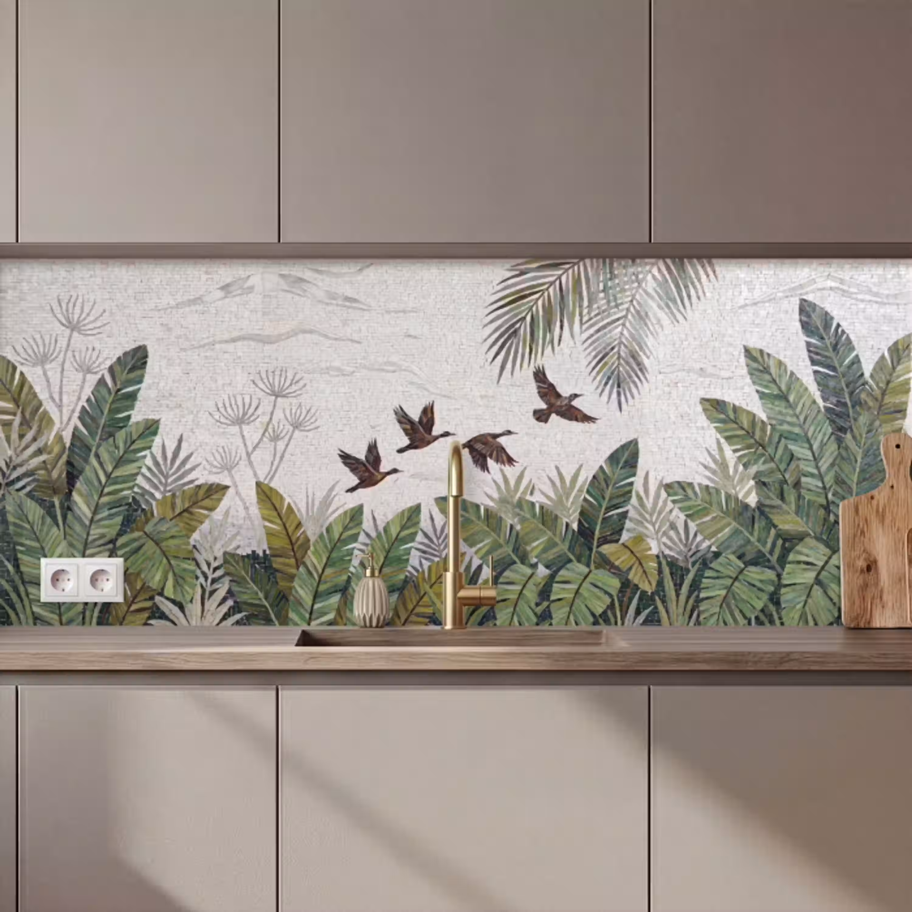 Vogel - Vliegend - Tropisch - Mozaïek - Groen keuken achterwand 2 middel zz_3dshopping