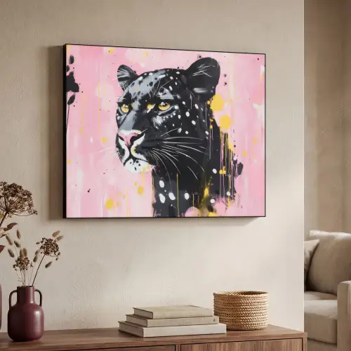 Zwart - Panter - Roze - Abstract Textielframe - compleet frame klein -sfeer3