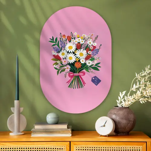 Bloemen - Quote - Kaartje - Kleurrijk Wandcirkel Ovaal Glas middel -sfeer2