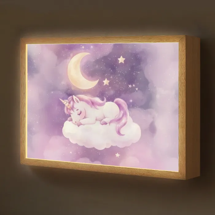 Eenhoorn - Paars - Sterrenhemel - Maan Light Box met batterij (Wandlamp kind) middel -z3d_website