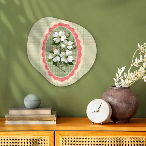 Bloemen - Illustratie - Geruit - Groen Wandcirkel Organisch Forex 3mm klein -sfeer2