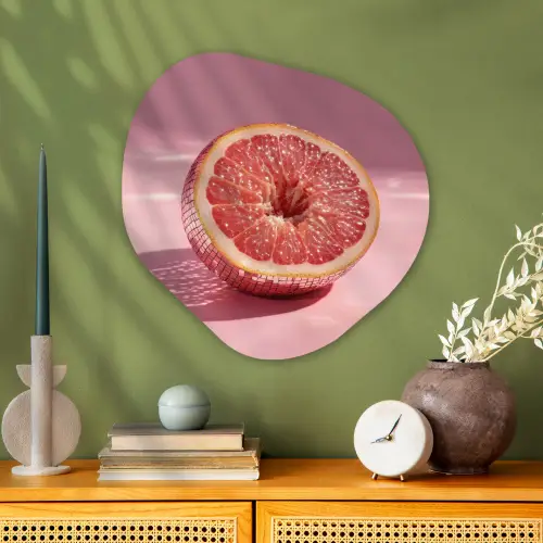 Grapefruit - Roze - Disco - Shiny Wandcirkel Organisch Aluminium middel -sfeer2