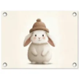 Konijn - Muts - Oren - Beige tuinposter los doek klein -3d