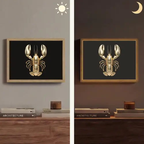 Kreeft - Goud - Textuur - Zwart Light Box met batterij (Wandlamp) middel -sfeer3