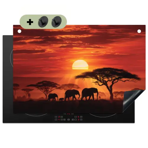 Savanne - Olifanten - Zonsondergang Inductie beschemer met haakjes klein -3d