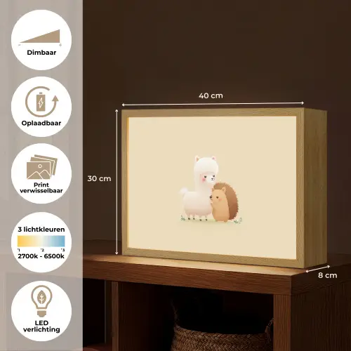 Alpaca - Egel - Bruin - Knuffelen Light Box met batterij (Wandlamp kind) middel -USP_websiteoverzichtNL