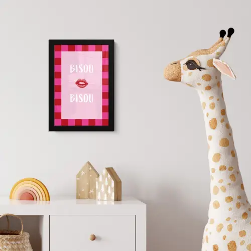Kiss - Roze - Frans - Valentijn fotolijst zwart zonder passe partout klein -usfeer4_kinderkamer