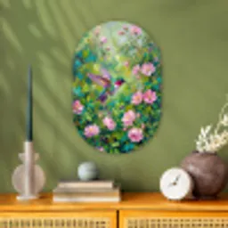 Kolibrie - Bloemen - Natuur - Kleurrijk Wandcirkel Ovaal Forex klein -sfeer2