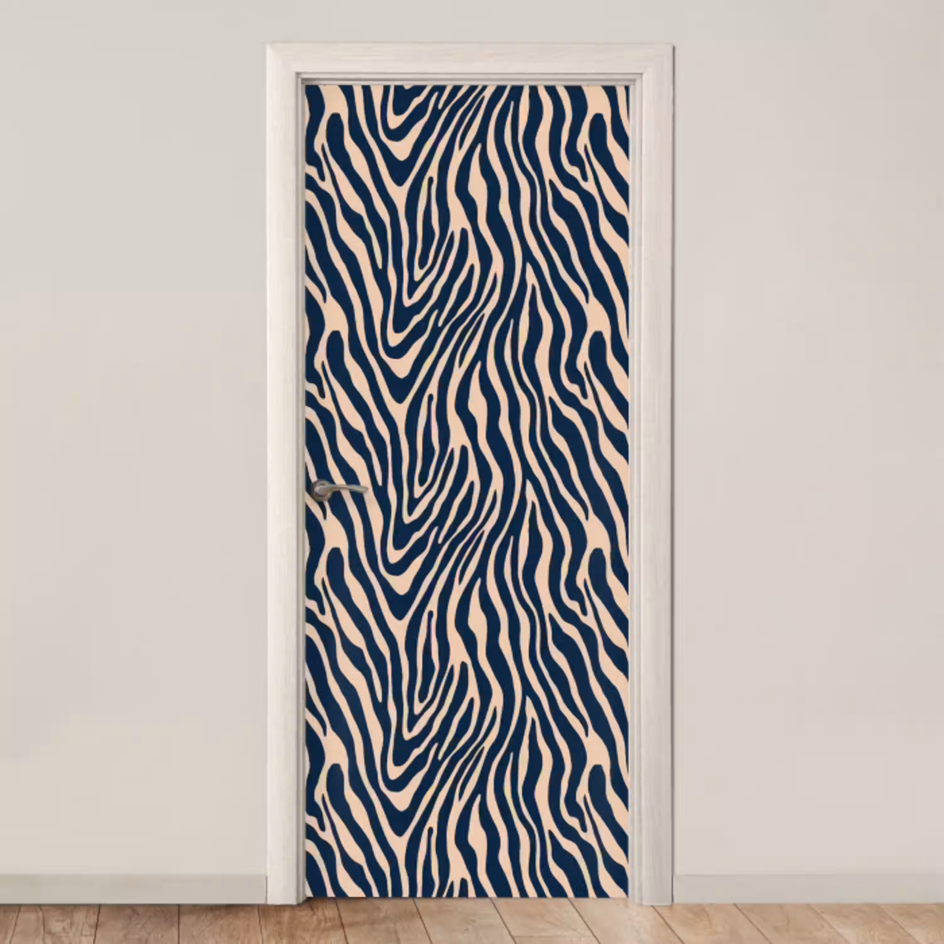 Zebra - Patroon - Blauw - Beige deurposter klein 289 -3d_beige