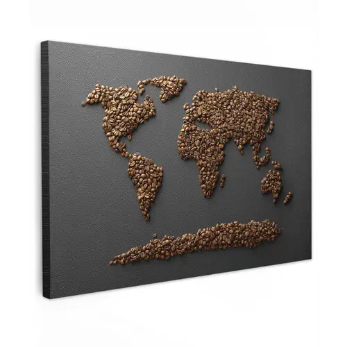 Wereldkaart - Koffie - Grijs canvas 2cm klein -z3d