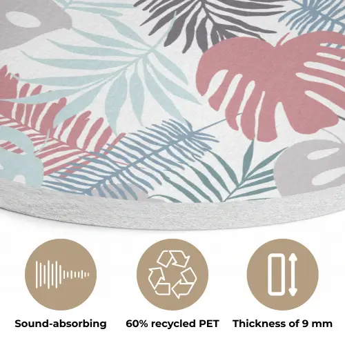 Monstera - Pastel - Bladeren - Tropical Akoestische PET Vilt - Rond klein -closeup_NL
