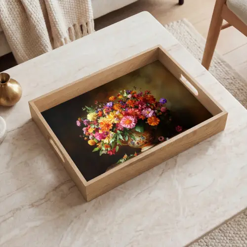 Kleuren - Boeket - Vaas - Hout Dienblad Rechthoek middel -sfeer1