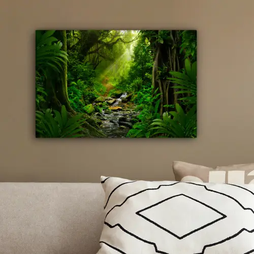 Jungle - Water - Bladeren - Zon - Natuur canvas 2cm klein -sfeer3