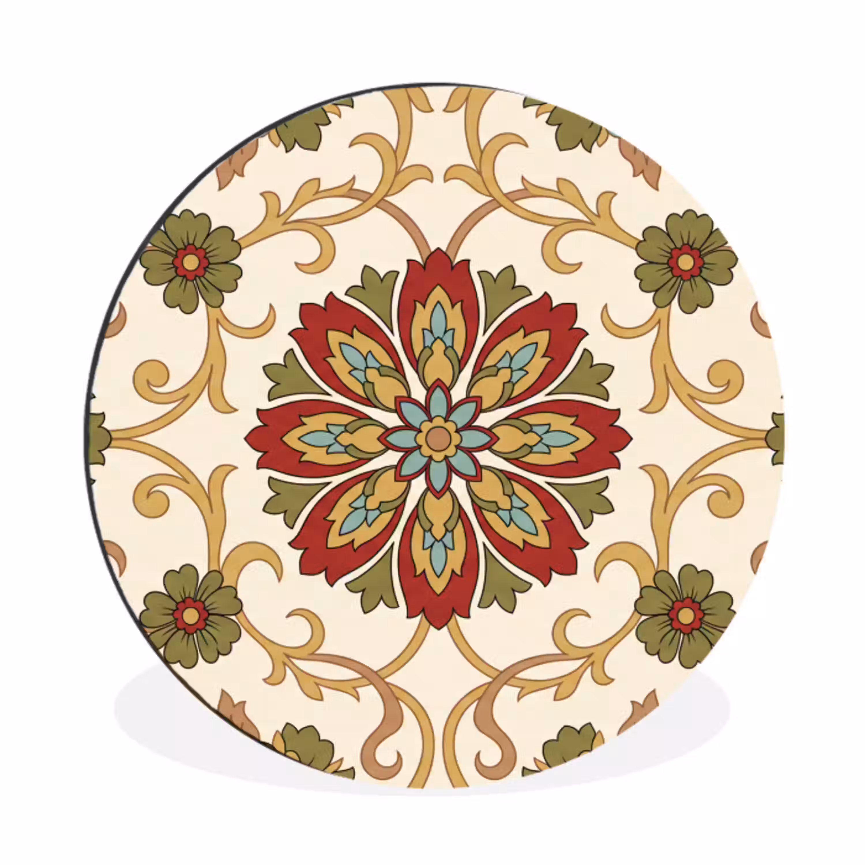 Patroon - Bloemen - Ornament - Klassiek - Kleurrijk Wandcirkel aluminium klein -3d