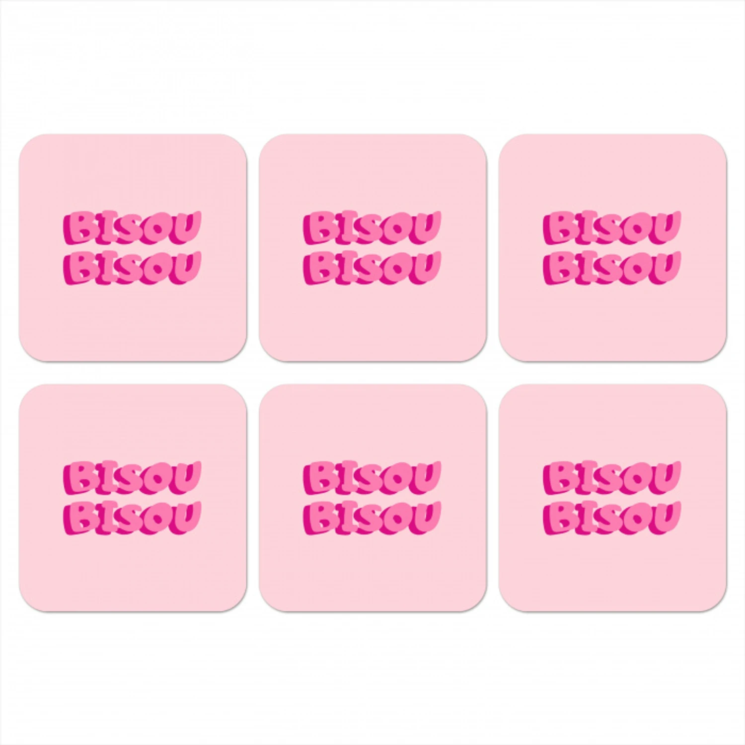 Bisou - Roze - Dikke letters onderzetter kurk middel -3d