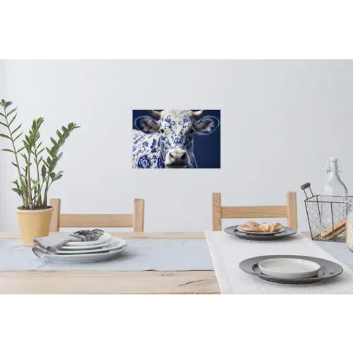 Koe - Delfts - Blauw - Artistiek Muursticker klein -eettafel