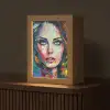 Gezicht - Vrouw - Olieverf - Kleurrijk - Kunst Light Box met kabel (Tafellamp) klein -z3d_website
