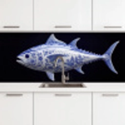 Porselein - Tonijn - Delfts - Blauw keuken achterwand 2 middel -3d
