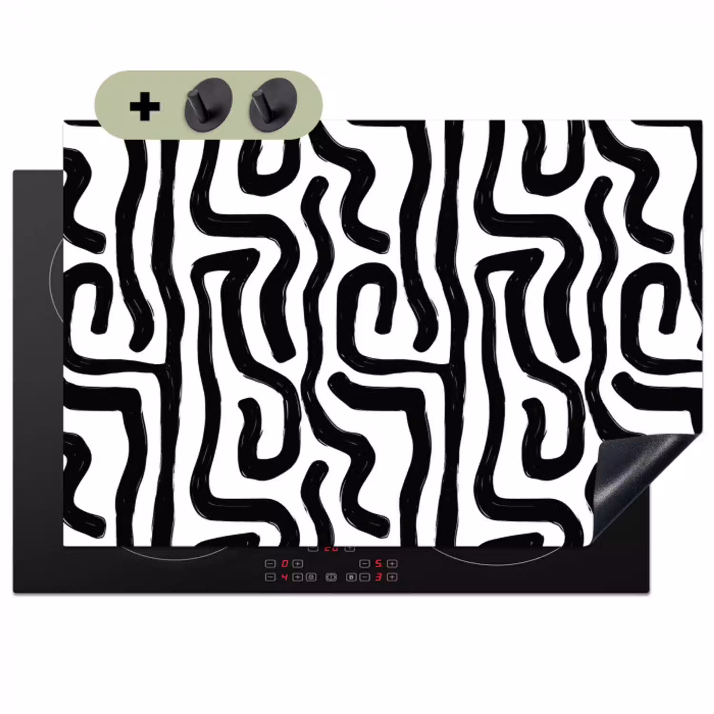 Modern - Lijnen - Zwart Inductie beschemer met haakjes klein 777 -3d