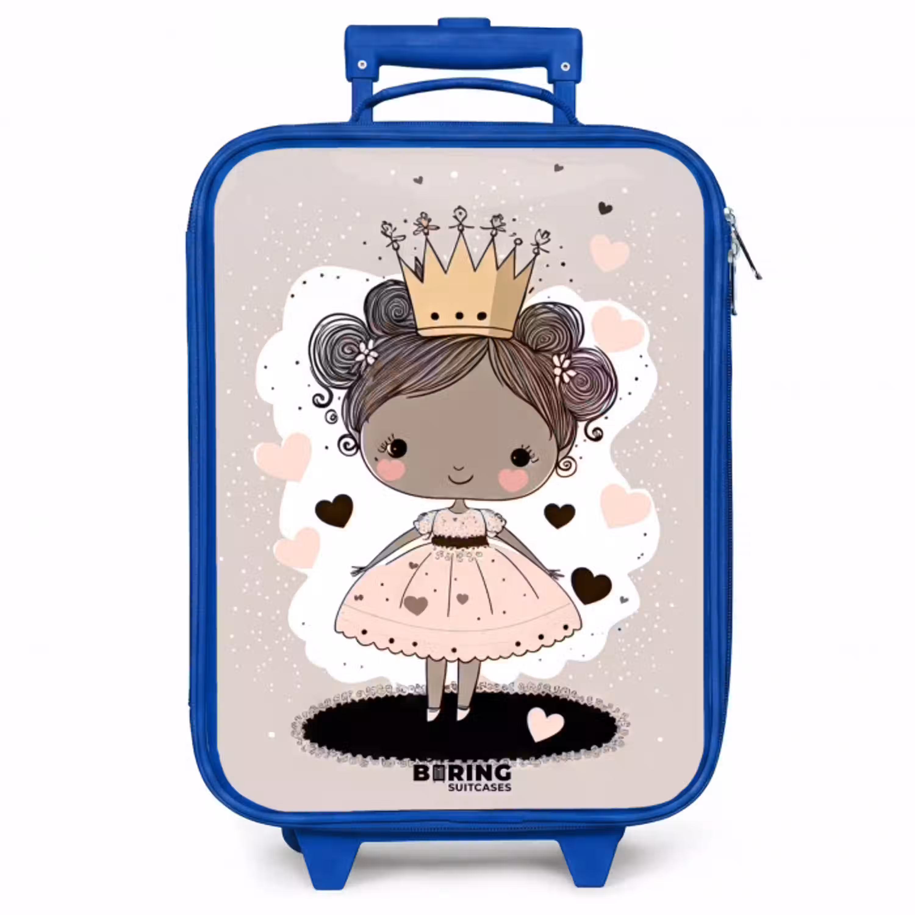Prinses op gekleurde achtergrond met roze en zwarte hartjes Kinderkoffer - Blauw klein -zzz_website3d
