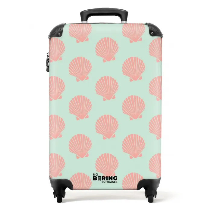 Patronen - Schelp patroon in pastelgroen NBS - Handbagage koffer - Kinderen Unisex middel -productfoto_recht