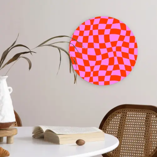 Blokken - Roze - Rood - Patroon Wandcirkel plexiglas klein 852 -sfeer4