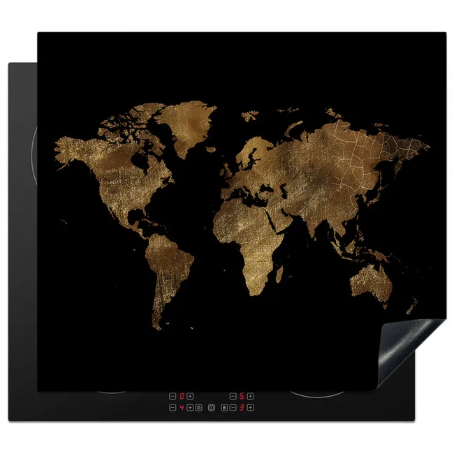 Inductiebeschermer - Wereldkaart - Goud - Luxe - Aarde - Zwart