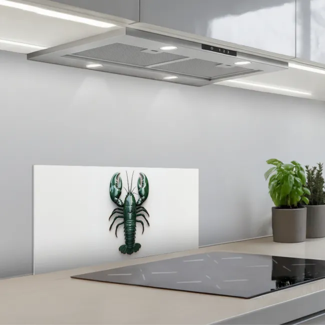 Kreeft - Glossier - Groen - Wit keuken achterwand spatscherm klein -3d_schuin