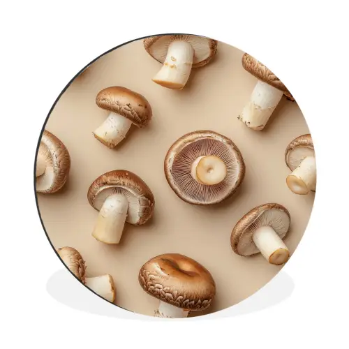 Kastanje Champignons - Beige Wandcirkel aluminium klein -3d