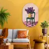 Stoel - Vaas - Bloemen - Geblokt Wandcirkel Ovaal Glas middel -sfeer4