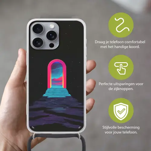 Poortje - Landschap - Sterrenhemel - Roze Hoesje iPhone 16 Pro Max met koord klein -sfeer2_NL