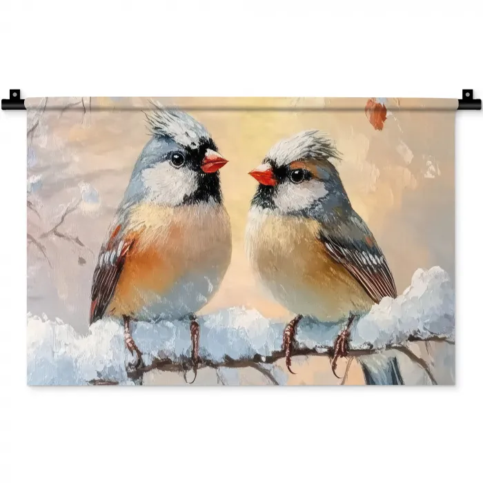 Vogels - Tak - Winter - Sneeuw Wandkleed katoen klein -zz3d