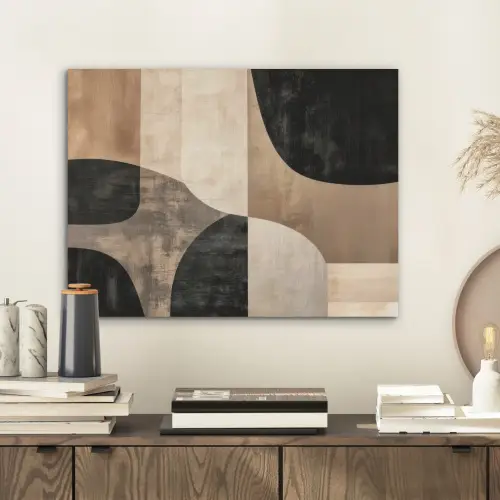 Abstract - Vlakken - Zwart - Rond PET vilt klein -sfeer1