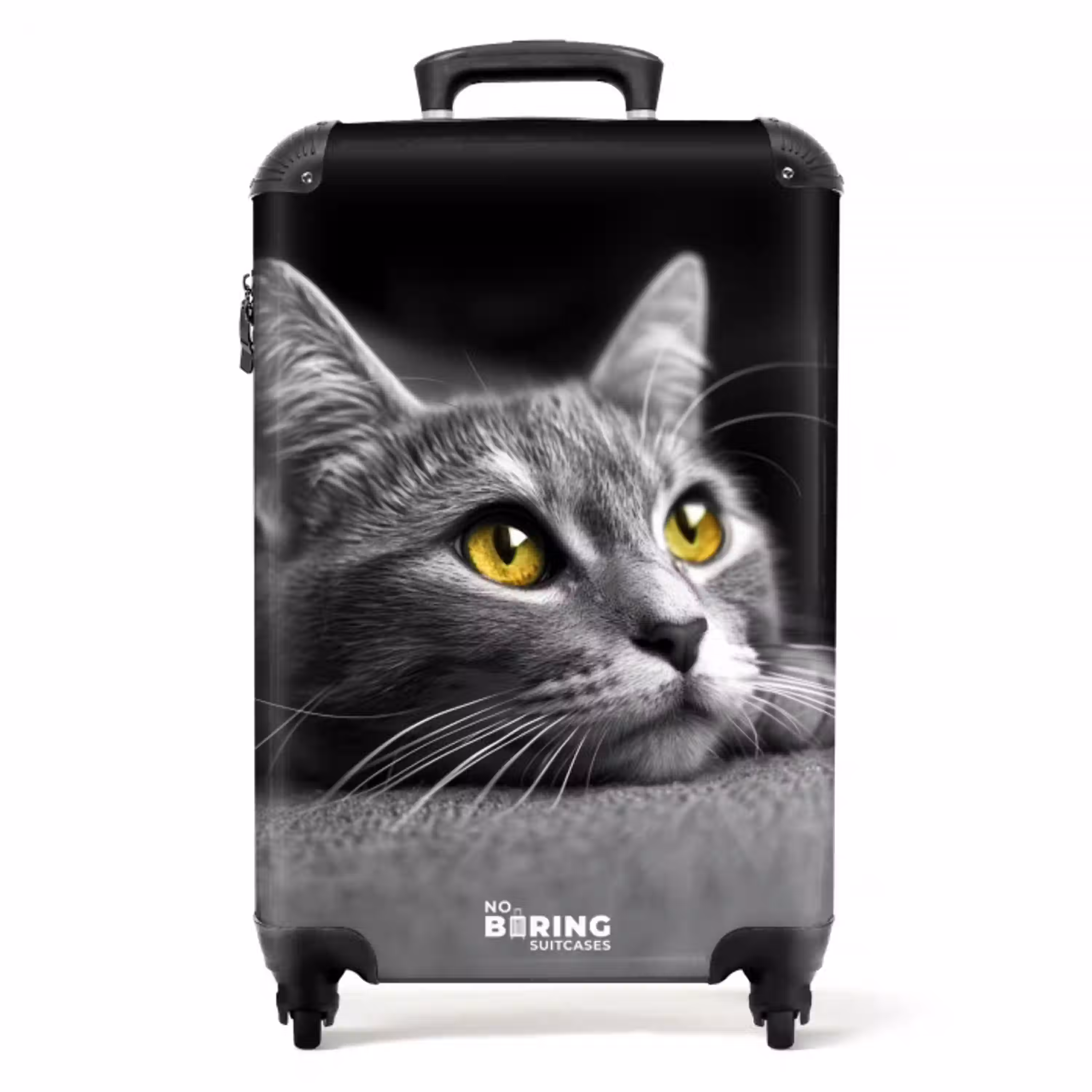Zwart witte kat met gele ogen NBS - Handbagage koffer - Unisex middel -productfoto_recht