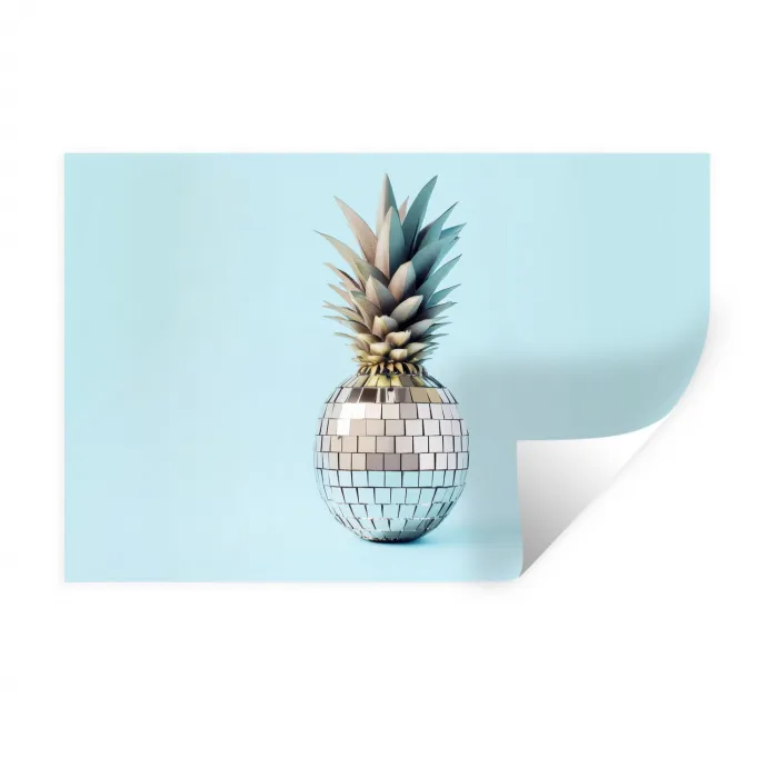 Blauw - Ananas - Disco - Discobal Muursticker klein -3d