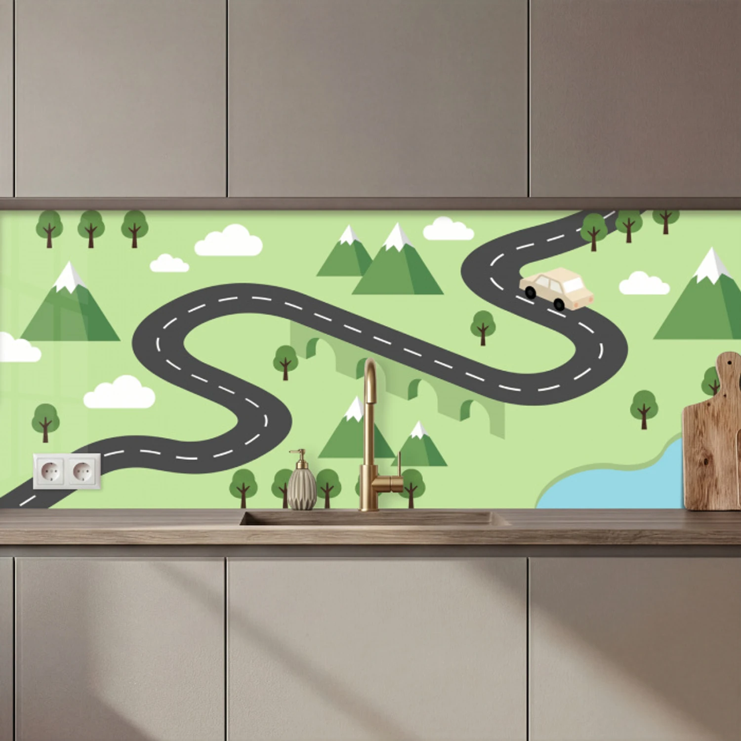 Auto - Bergweg - Natuur - Illustratie keuken achterwand 2 middel zz_3dshopping