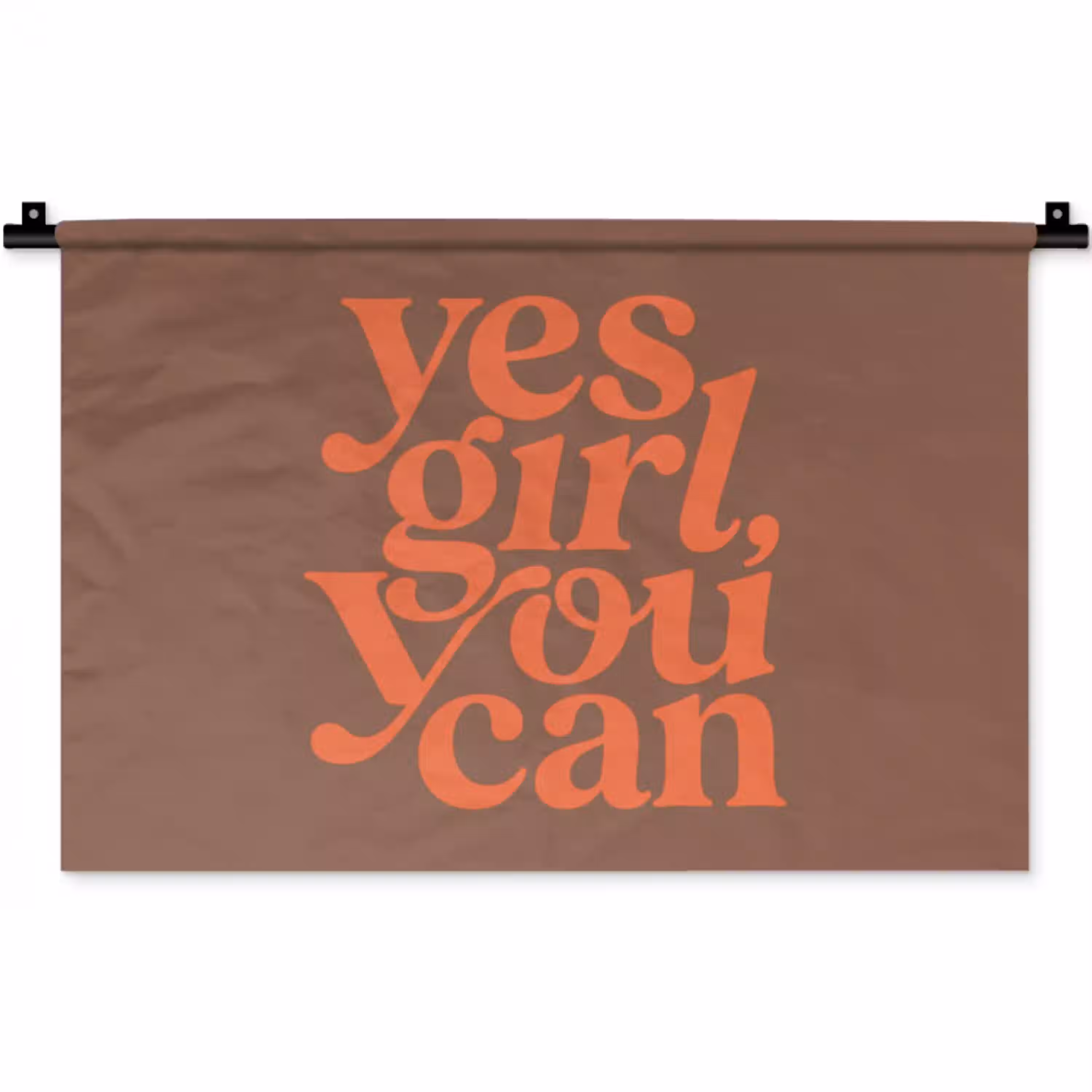 Yes girl you can - Oranje - Bruin Wandkleed katoen klein -zz3d