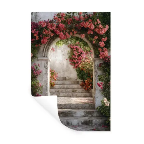 Doorkijk - Rozen - Vintage - Poort Muursticker klein -3d